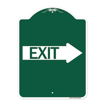 Signmission Designer Series Sign Exit W/ Right Arrow, Green & White Aluminum Sign, 18" H, 24" L, GW-1824-24606 A-DES-GW-1824-24606